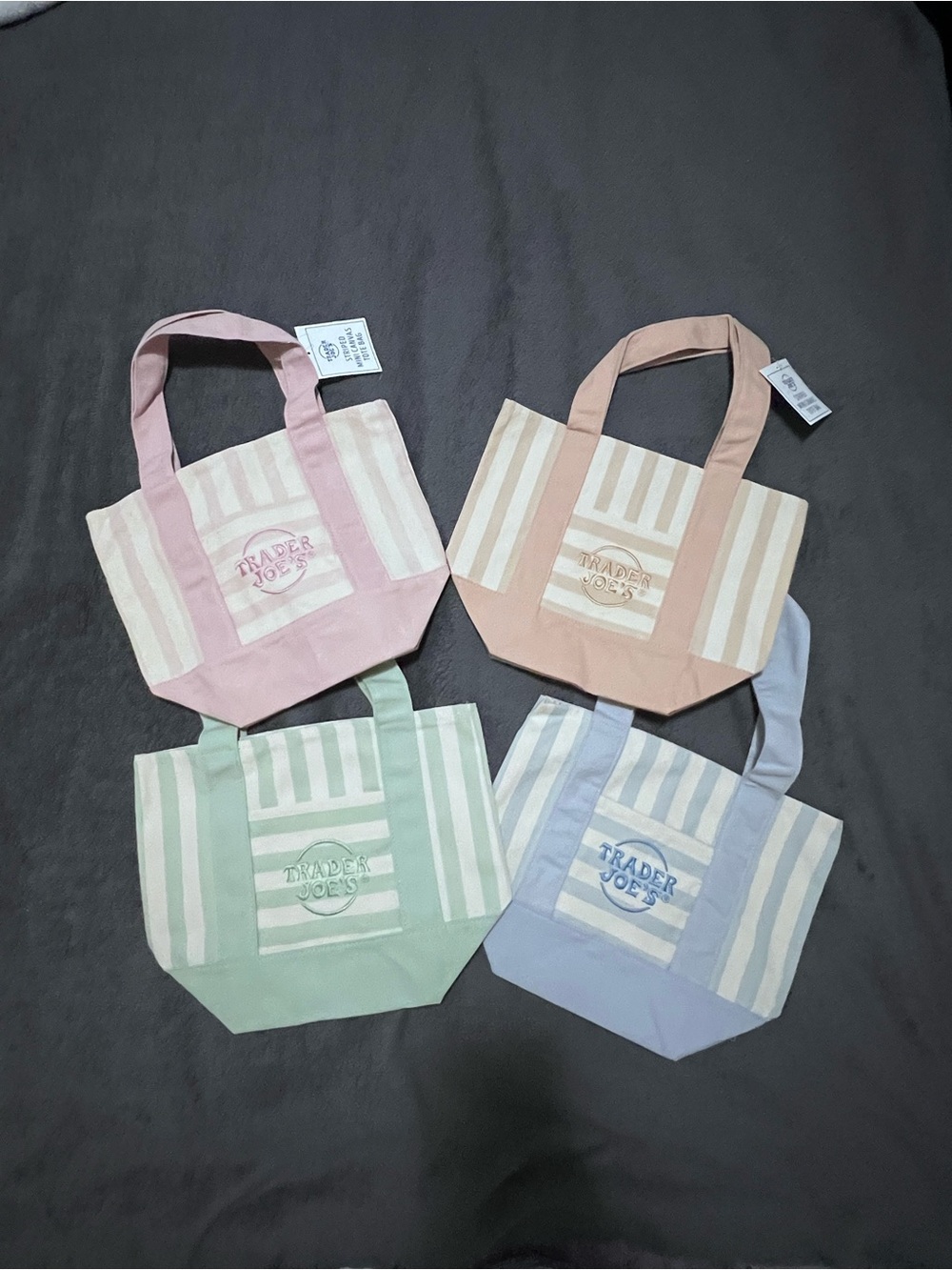 NWT Trader Joe’s Complete Set of pastel Stripe Canvas Tote Bag - 4 bags
